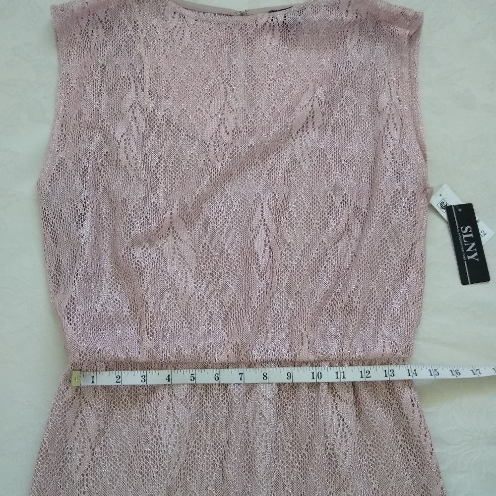 New🎀 Blouson fringe rose silver metallic lace floral sleeveless dress - Picture 5 of 10